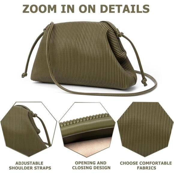 Soft cloud clutch bag women ruched pouch vegan leather crossbody shoulder purse - Picture 4 of 7